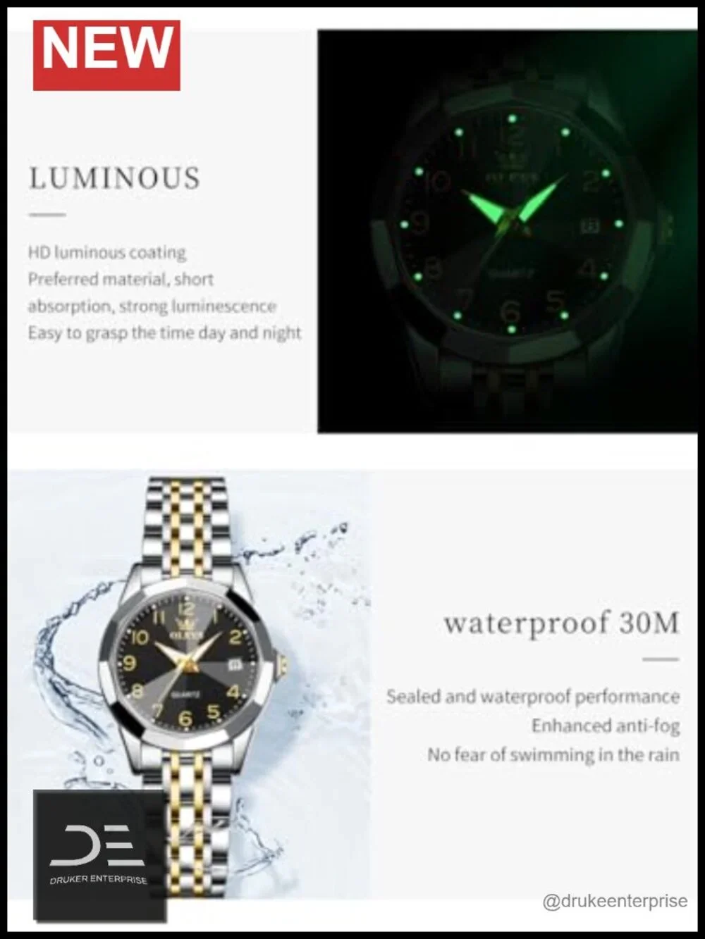 Quartz Stainless Steel Dress Watch with Luminous Day Date